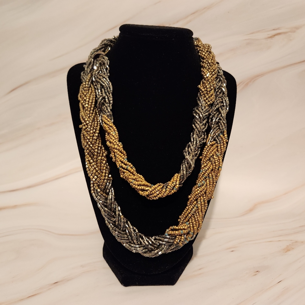 Gray/Gold Bead Rope Necklace